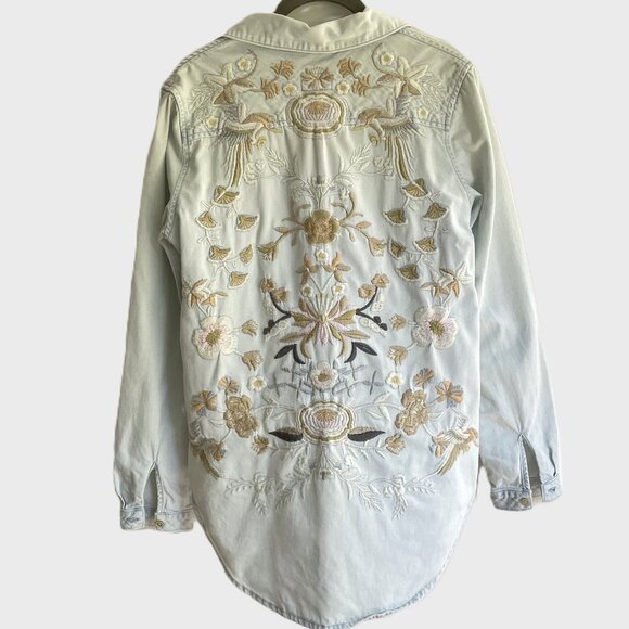 DRIFTWOOD Tops - DRIFTWOOD Light Washed Embroidered Back Demin Shirt Size M